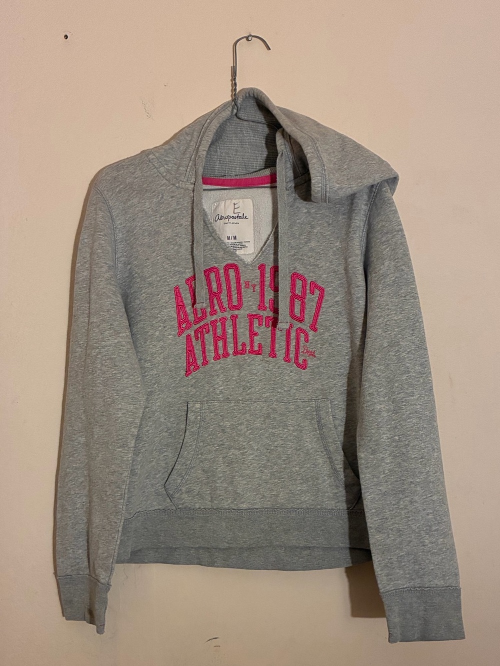 Aeropostale Gray Pullover Hoodie with Pink Chest Logo